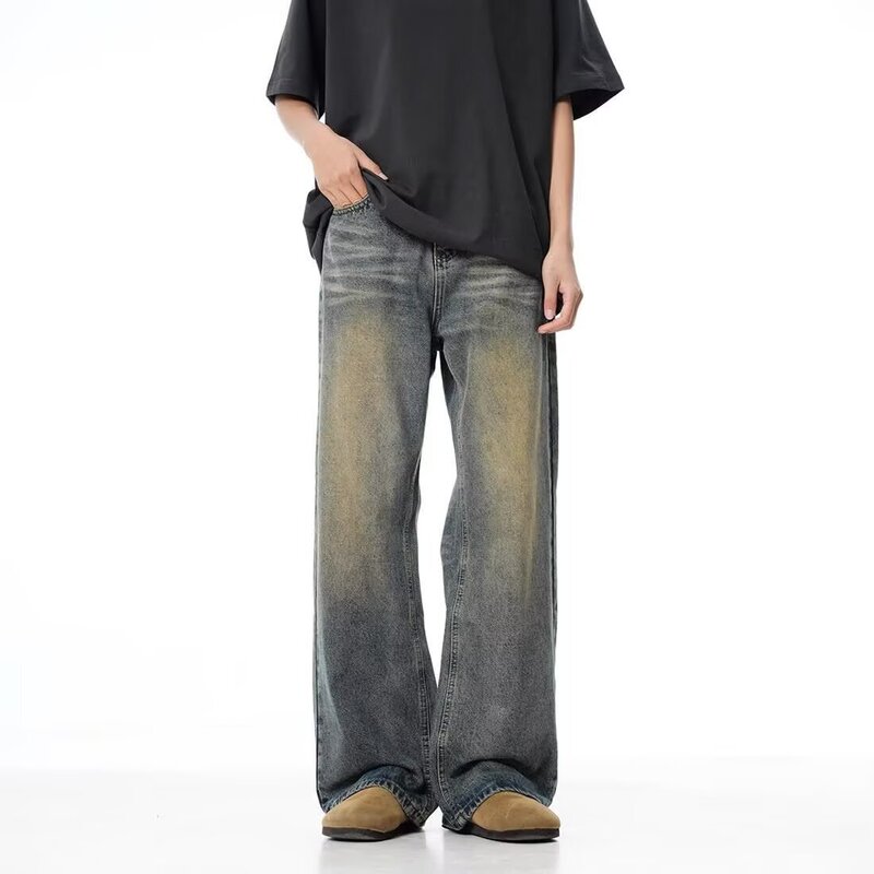 Foreign Trade Spring and Autumn Vintage Jeans for Men, American Style Loose Straight-Leg Washed Distressed Wide-Leg Vintage Long Pants Foreign Trade Spring and Autumn Vintage Jeans for Men, American Style Loose Straight-Leg Washed Distressed Wide-Leg Vintage Long Pants