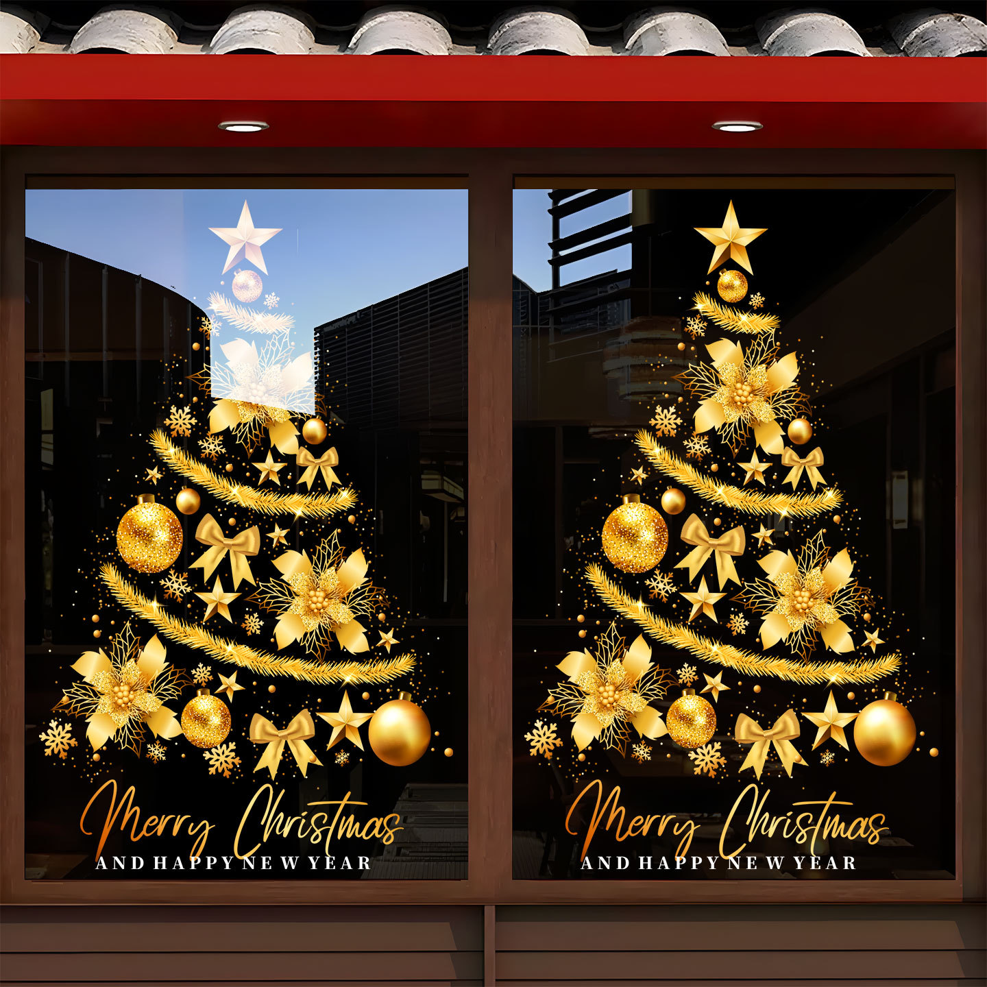 圣诞节装饰场景布置节日氛围装扮窗花橱窗圣诞树静电玻璃贴门贴纸