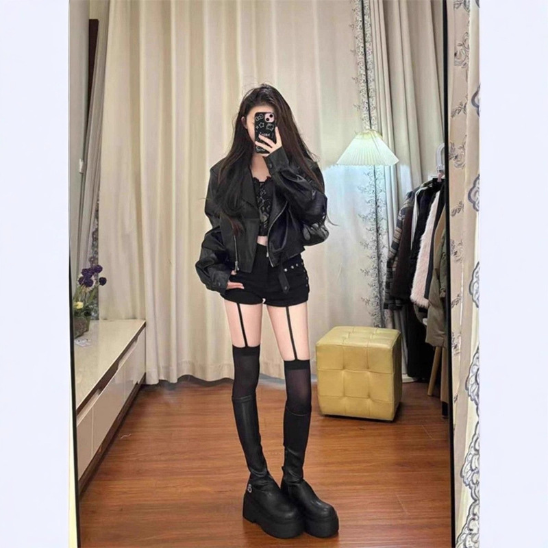 美式辣妹黑色皮衣外套女2025秋季小个子短款机车PU皮夹克甜酷上衣|undefined