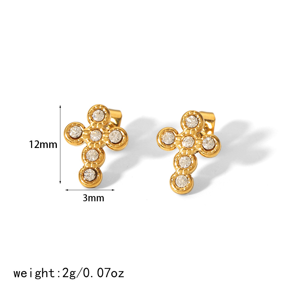 Cross, Moon Pattern 1 Pair Simple Style Commute Cross Moon Plating 304 Stainless Steel Ear Studs