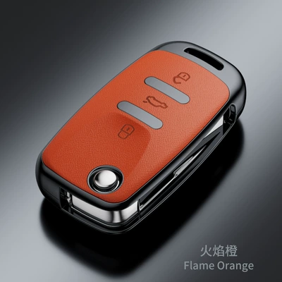 SuitabLe for VoLkswagen Sagitar: Car key bag - volkswagen-type-a-nappa-pattern-flame-orange-single-shell