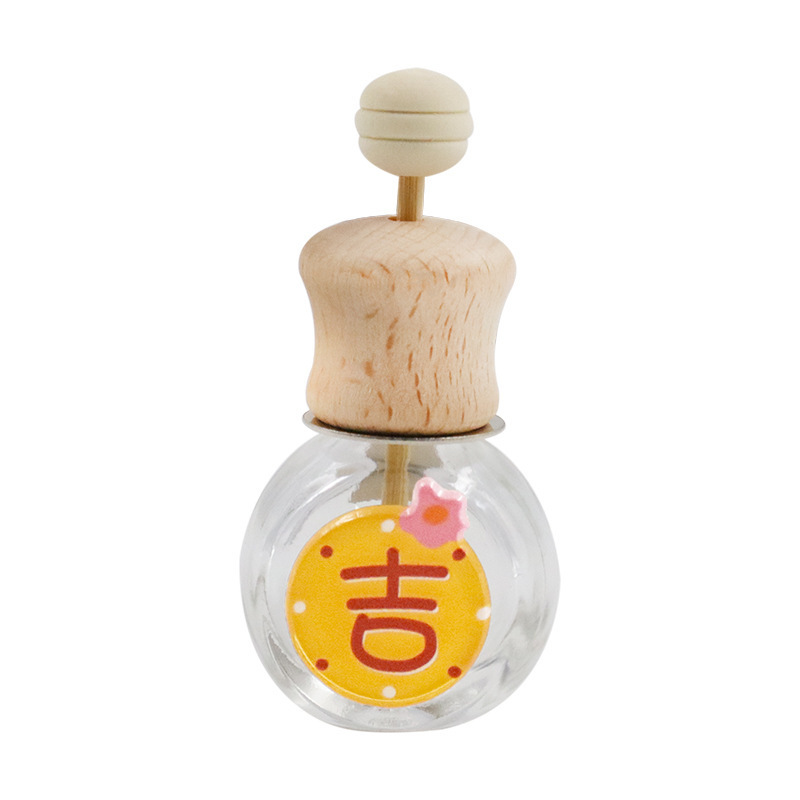 Clip de aromaterapia de coche, texto auspicioso, botella vacía, botella volátil, decoración de salida de aire de coche, fragancia de coche linda de dibujos animados