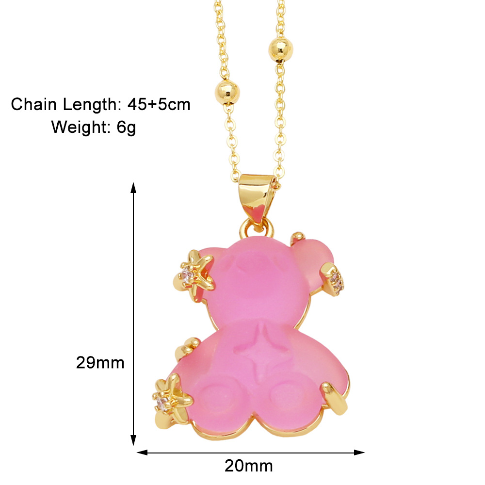 10g Weight Gold Plated Plating Material Resin, Zircon Inlay Material Pendant Necklace Classification cable chain Chain Type 1 Piece Quantity Daily, Street Occasion Copper Material Bear Pattern Unisex Gender Inlay Design Cute, Simple Style Style Copper Gold Plated Cute Simple Style Bear Inlay Resin Zircon Pendant Necklace 2