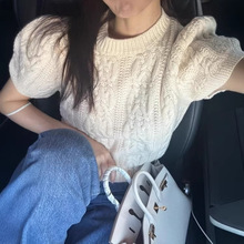 韩国重工麻花毛衣短袖女2026早春新款纯色短款针织衫圆领套头上衣