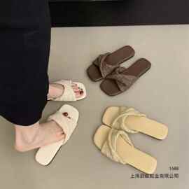 法式复古度假风编织凉拖鞋女外穿夏季2026新款仙女软平底海边拖鞋