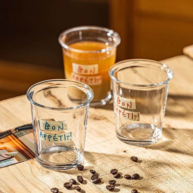 Letter-printed French-style Glass Exquisite Coffee Cup, Ins-style Home Breakfast American-style Cup_voghion.com