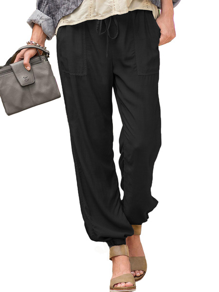 summer solid color elastic trousers