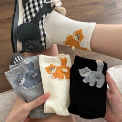 网红猫蛋蛋袜子女卡通可爱中筒袜精梳棉无骨搞怪猫屁屁袜子情侣袜