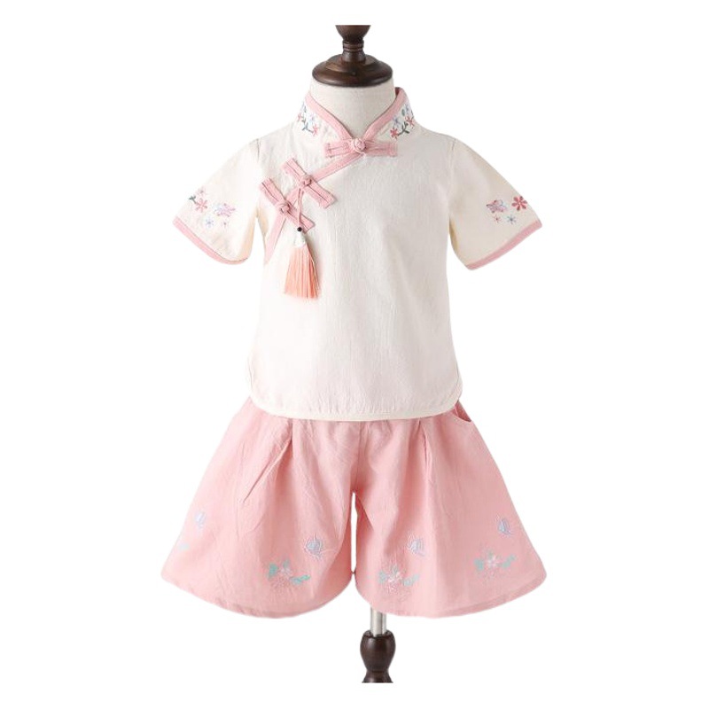 Children's Hanfu Summer Girls' Tang Suit Cheongsam Improved Hanfu Skirt Little Girl's National Style Children's Clothing Ethnic Style Ancient Costery