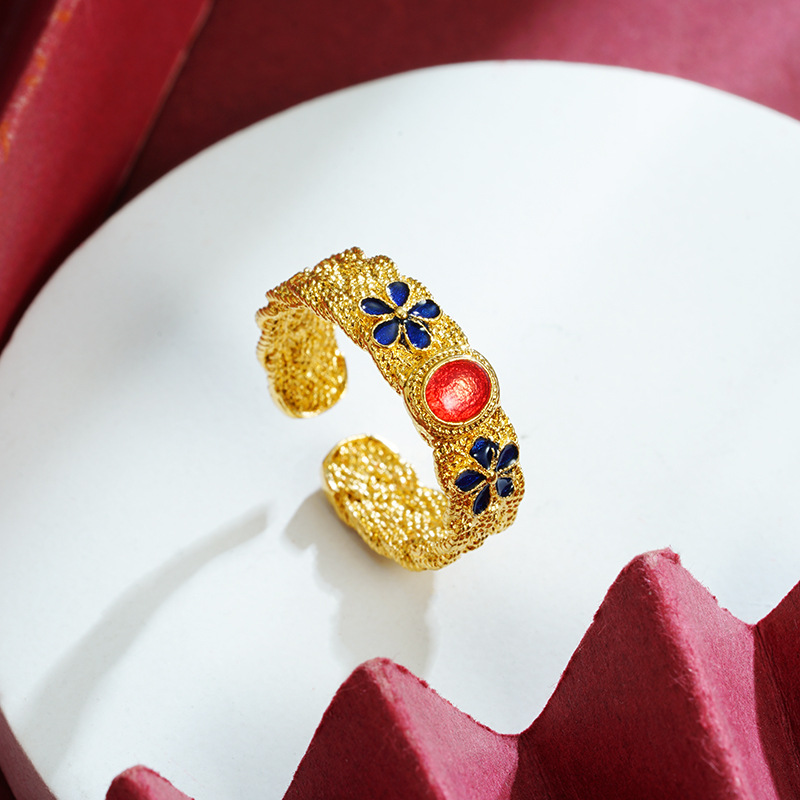 Anillo de oro de arena vietnamita, anillo de rubí de imitación, joyas de bronce chapadas en oro, no se desvanecen