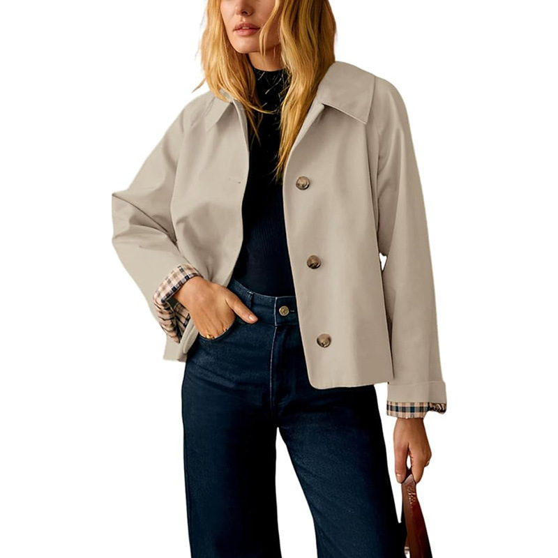 European and American New Products 2025 Women's Simple Casual Light Retro Elegant Single-Breasted Lapel Rolled Edge Jacket Short Jacket