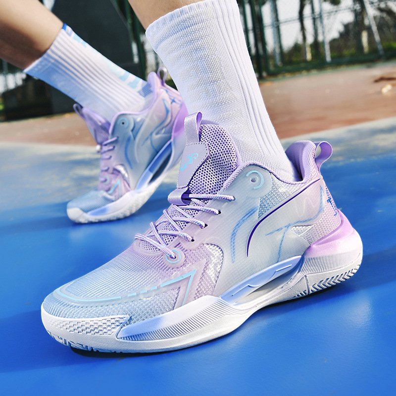 Zapatillas de baloncesto de tendencia luminosa transpirables de malla ultraligera de la marea nacional