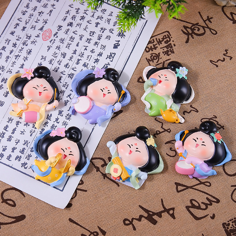 新作の中国風唐時代の女性の首振り置物、樹脂工芸品、古代風少女のデスクトップや車載装飾品|undefined