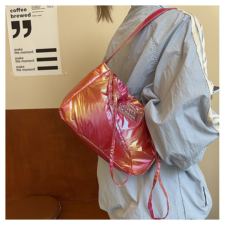 Candy colored new letter printed drawstring shoulder niche design dumpling women's armpit bag_voghion.com