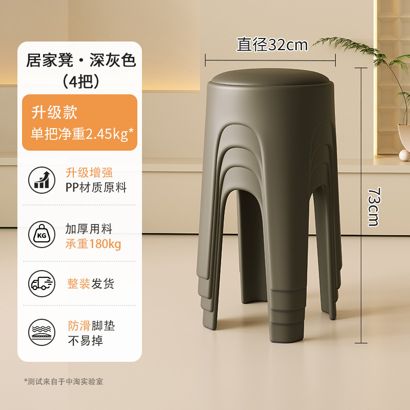 Los taburetes de plástico se pueden apilar para el hogar, taburetes redondos de crema de lujo ligero, mesa y silla de comedor de sala de estar, sillas de repuesto resistentes y duraderas