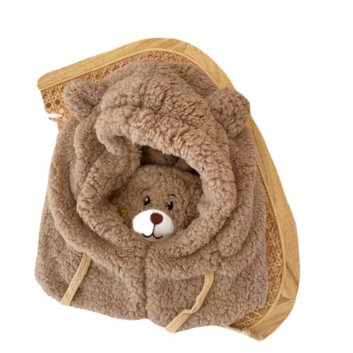 Cute bear scarf hat warm all-in-one hat female winter student lamb wool Korean style hooded plush hat