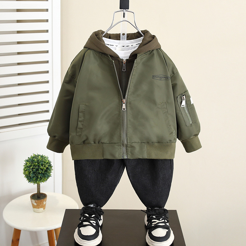 5830 Chaqueta para niños Primavera y otoño Ropa de otoño para niños Ropa de béisbol de dos piezas falsas 2025 Nuevo estilo para niños y bebés Versión coreana