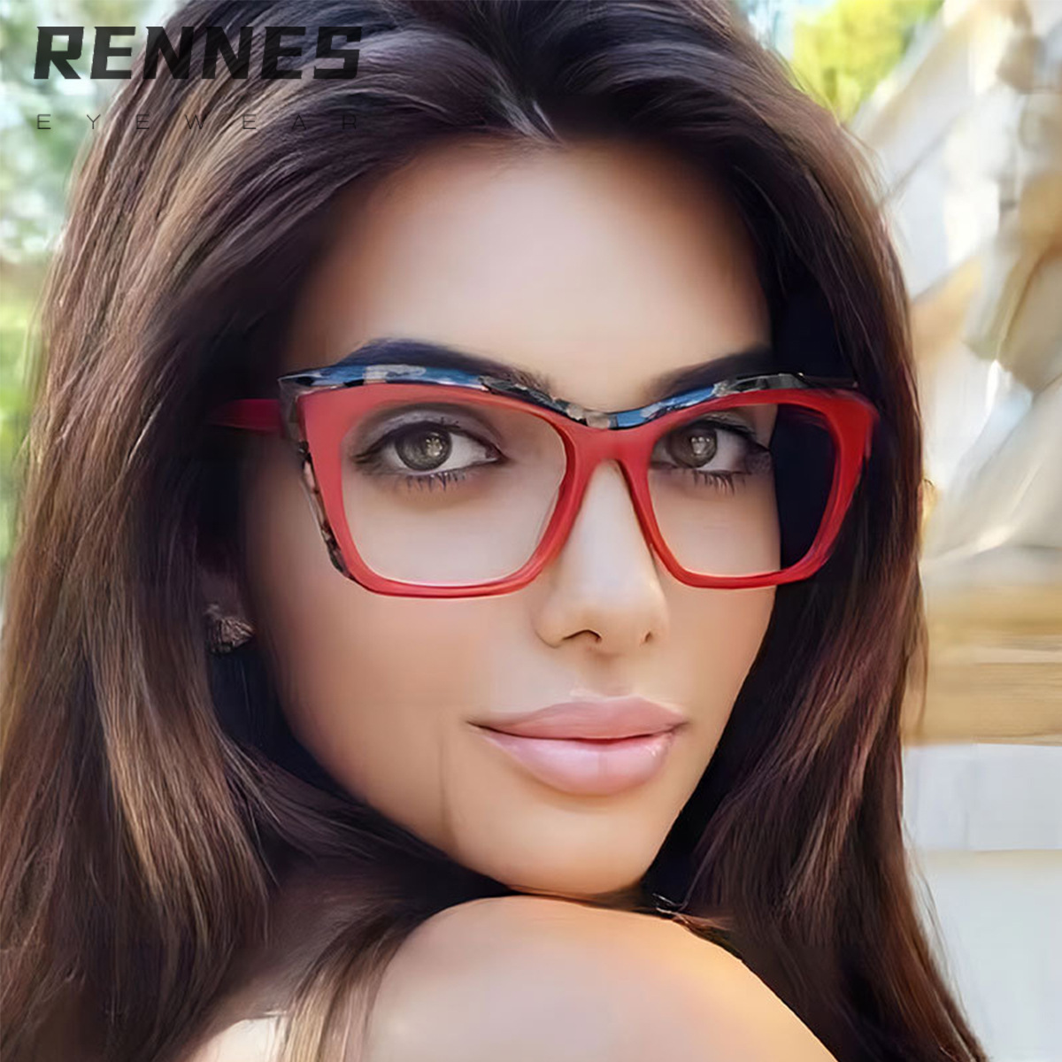 TR90 Bolsa de cercanías de moda europea y americana Flower Cat Eye Lentes planos anti-luz azul ins La moda se puede equipar con gafas de montura de miopía