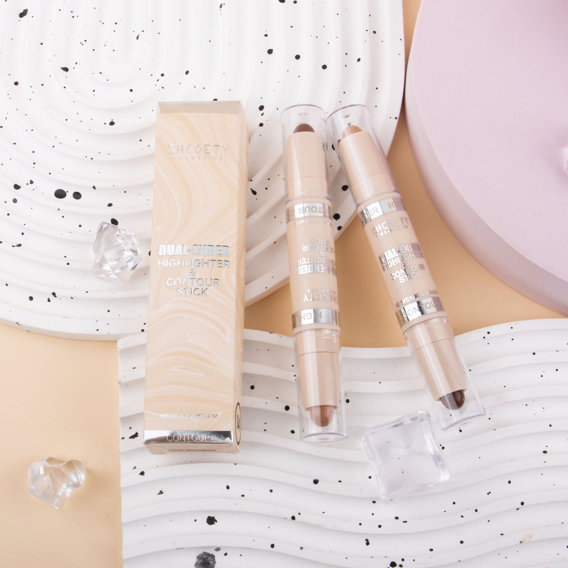 SHCOETY Dual-head contouring stick, high-gloss one-piece pen, matte three-dimensional Contouring, Nose shadow brightening, Horizontal pen, Cross-border undefined