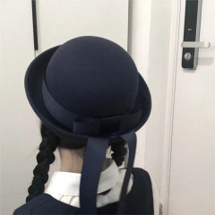 日系校供感JK制服圆顶毛呢礼帽百搭飘带学院风幼稚园水手服帽子女