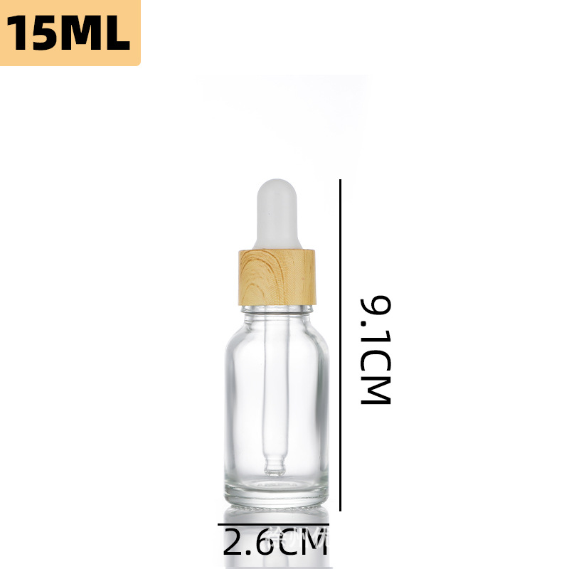 Botella de esencia a prueba de luz con tapa de imitación madera, botella de aceite esencial, botella cuentagotas de vidrio de 5-100 ml, botella para productos de cuidado de la piel, cosméticos