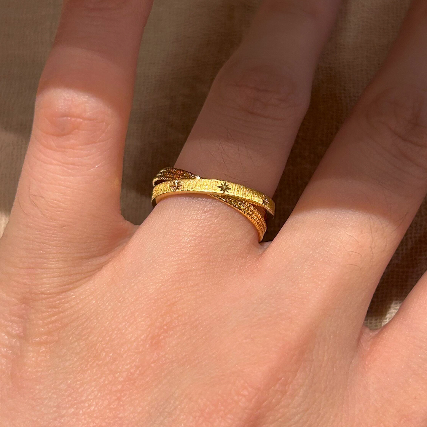 Jinzhen Mercury Record Small Double Planetary System Vacuum Electroplating Vintage Gold Index Finger Ring_voghion.com