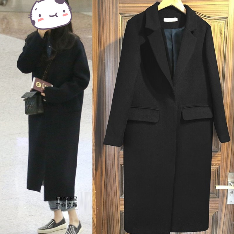 2024 New Black Cocoon Wool Outwear Suit Collar Mid-Length Loose Woolen Outwear Fashionable Women 02