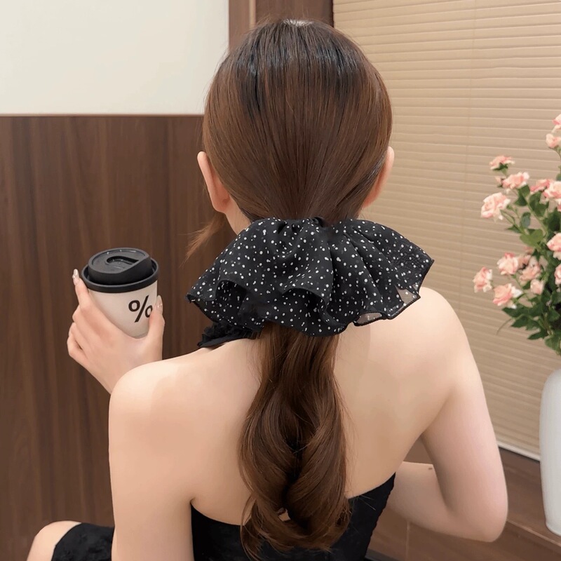 レトロな水玉模様の半円デザインのリボンヘアロープ、ポニーテール、ファットソーセージリング、高級ヘアゴム|undefined