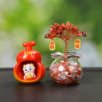 Car ornaments: Combination Decoration Set - gourd-pixiu-ornaments-c-red-agate-tree