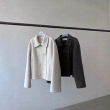 现h 韩国erume东大门同款2025冬季双排扣短款羊毛大衣毛呢外套女