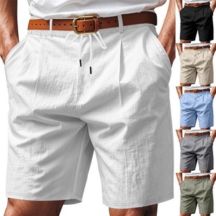 2025 New European and American Cross-Border Summer Linen Shorts Men's Casual Breathable Solid Color Pants Men's Thin
