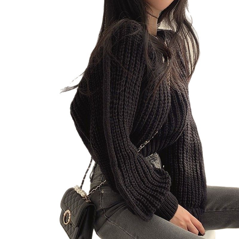 设计感小众圆领套头毛衣女夏季新款气质收腰小个子短款针织衫上衣|undefined