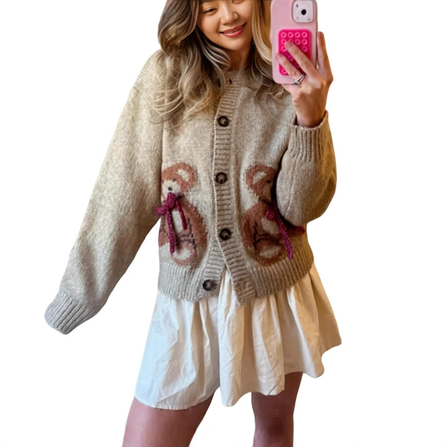 2025 Европейская и американская экспортная модель для трансграничных продаж на Amazon, стиль Y2K, рождественский стиль, верхняя одежда, свитер, кардиган, вязаная женская одежда