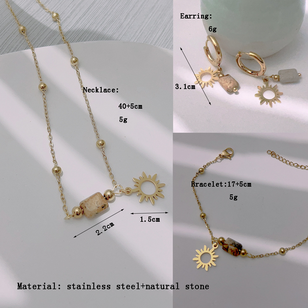 6g Weight Fashion Sun Square Stainless Steel Plating Hollow Out Women's Bracelets Earrings Necklace