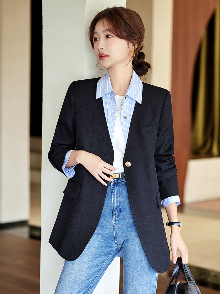 White autumn thin fitted classic suit jacket