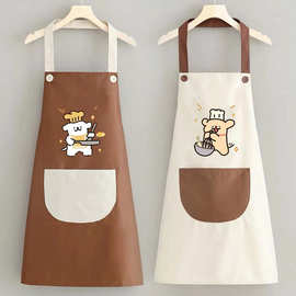 新款卡通围裙防水防油家用厨房做饭摆摊餐饮工装围腰定制logo印字