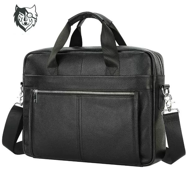 Men's Genuine Leather Handbag Business Travel Briefcase 15-inch Computer Bag Head Layer Cowhide Shoulder Crossbody Bag Cross-border
