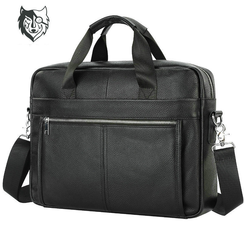 Men's Genuine Leather Handbag Business Travel Briefcase 15-inch Computer Bag Head Layer Cowhide Shoulder Crossbody Bag Cross-border