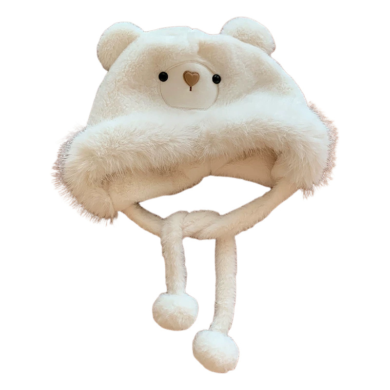 Women's Autumn Winter Beret Thickened Warm Plush Cycling Wide Brim Cute Cartoon Bear Hat Adult Ear Protection_voghion.com