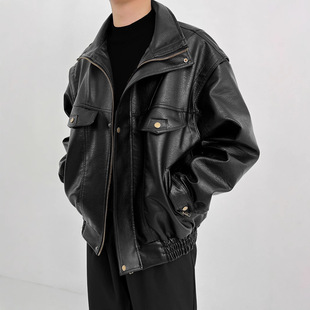 Retro Motorcycle Soft Leather Jacket Men's American-style Imitation Leather Ruffian Handsome Short Autumn and Spring High-end Aviator Jacket