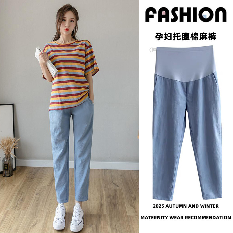 Pregnant Women's Pants Spring and Autumn Outer Wear Summer Thin Casual Leggings 2025 New Arrival Pregnant Women's Cropped Wide Leg Pants Leggings