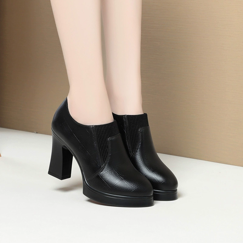 Женские рабочие туфли на высоком каблуке из мягкой кожи, черная рабочая одежда, собеседования по поводу поездок на работу, глубокий рот, женские кожаные туфли среднего возраста, балетки, женская обувь, осень и зима.