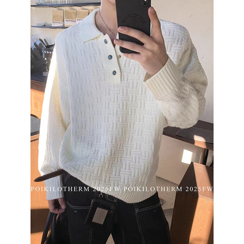 Suéter Polo de Punto para Hombre de Poliéster Térmico Transpirable para Ocio