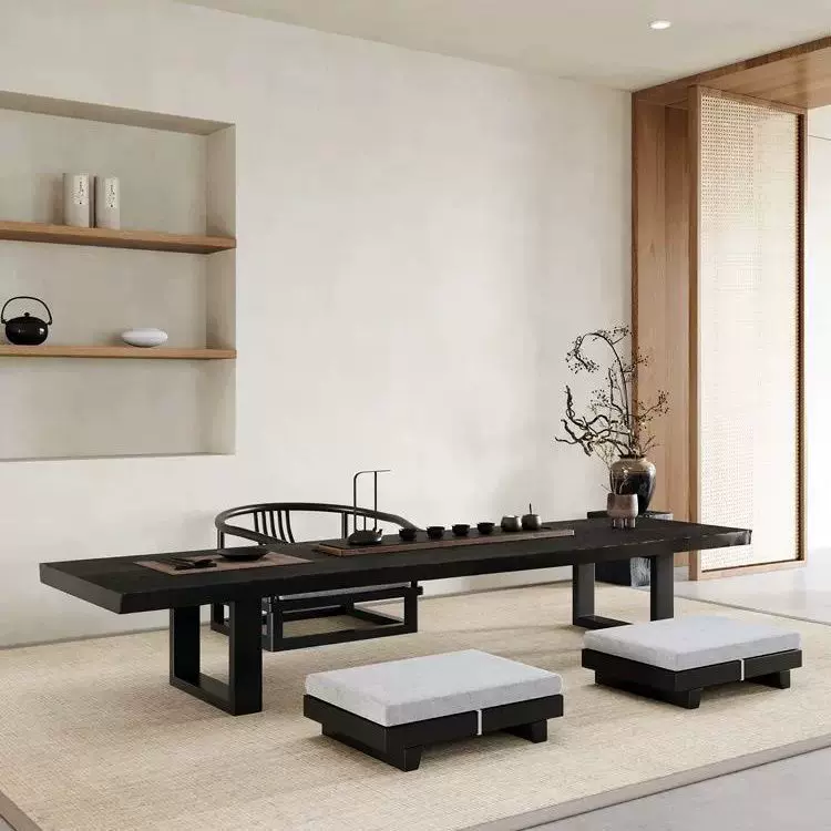侘寂风榻榻米茶碳化黑日式茶几桌实木阳台矮桌简约飘窗炕几