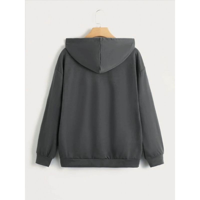 Front Print Long Sleeve Zipper Sweatshirt Autumn Winter Casual Top Drawstring Fashion Hoodie_voghion.com
