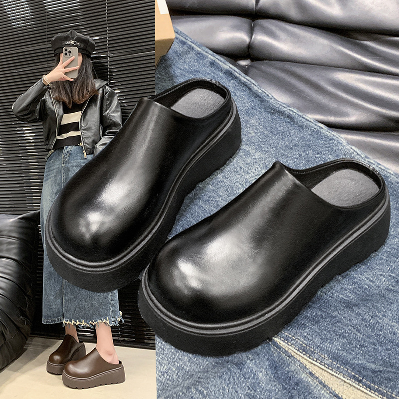 Baotou Half Slippers for Women 2026 Spring and Autumn New Thick-Soled Lazy Slip-On Backless Slippers for Outdoor Casual Wear