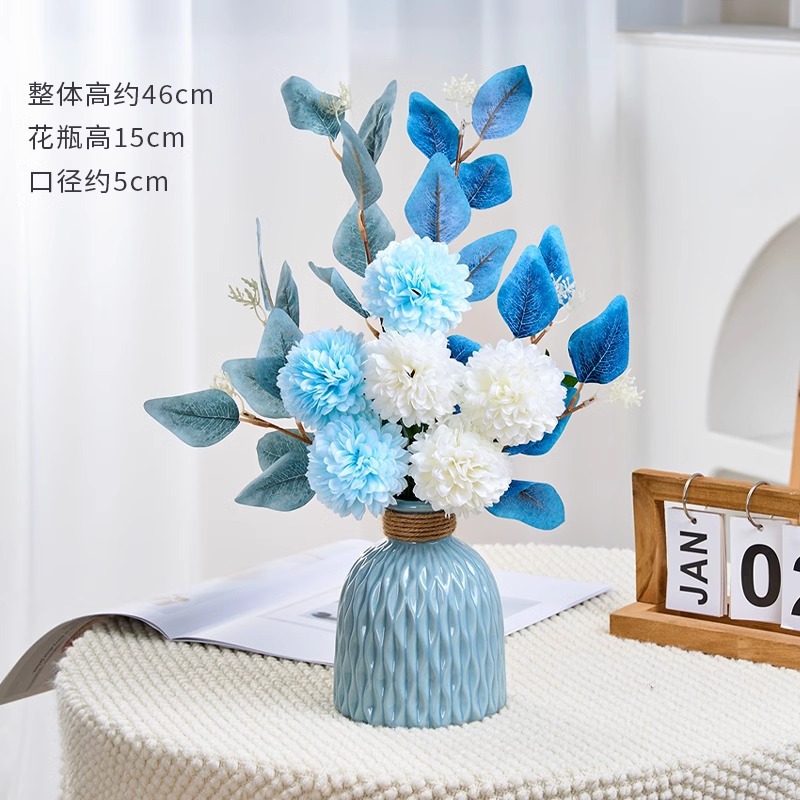 꽃무늬 국화꽃 + 세라믹 꽃병 블루