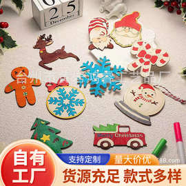 新款圣诞节用品彩绘木质装饰品圣诞树节日小挂饰儿童DIY工艺品