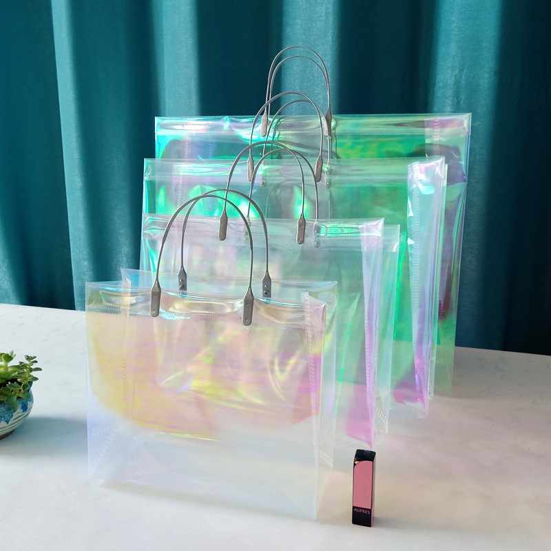 Bolso de mano de plástico esmerilado transparente, bolsa de compras láser Symphony, bolsa de embalaje de regalo, bolsa de gelatina, lugar general