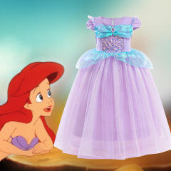 ins女童亮片美人魚公主裙2024新款女寶洋氣短袖連衣裙生日禮服